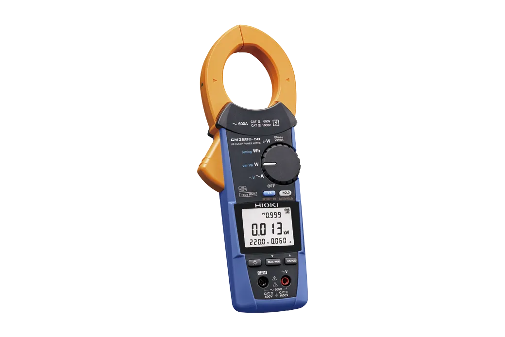 CM3286-50 power quality analyzer four-parameter display showing voltage current power and power factor