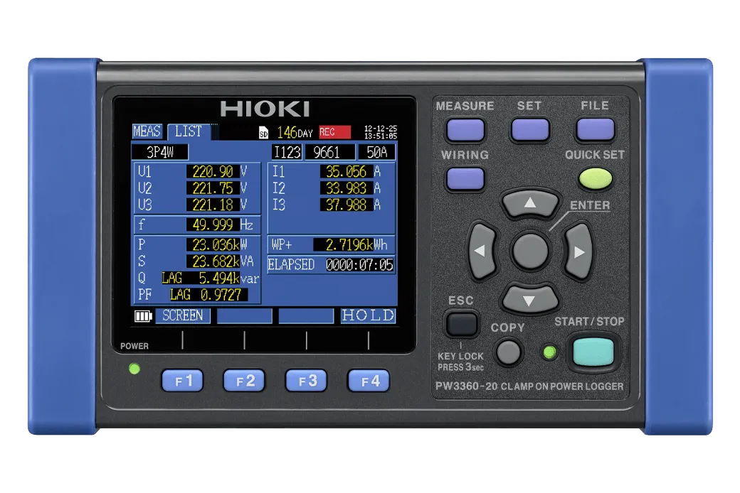 HIOKI PW3360-20 clamp-on power logger with 3.5-inch color LCD display