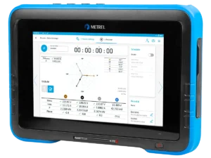 MI-2992 power analyser touchscreen interface showing live waveform display