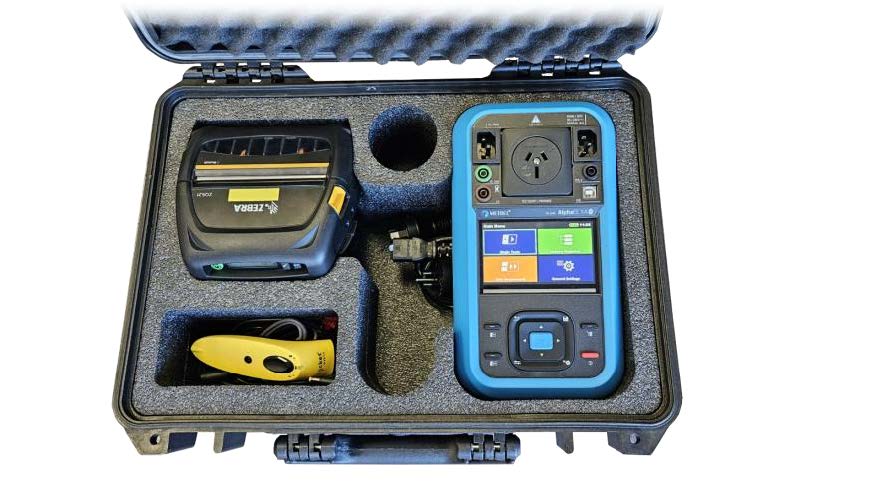 Metrel MI3340 AlphaEE XA portable appliance tester with color touchscreen and ergonomic design