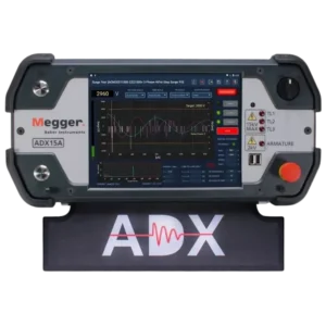 ADX high voltage motor tester displaying surge waveform comparison on daylight-viewable display