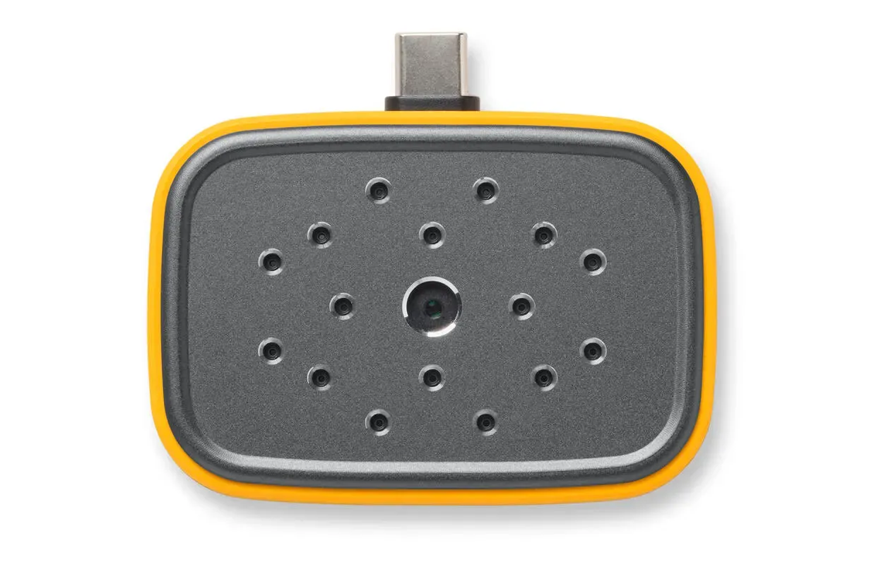 Fluke iSee ii01 real-time dB display with SoundMap acoustic overlay on Android screen