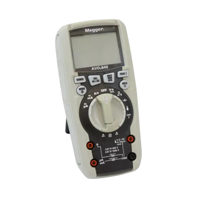 AVO840 multimeter display showing 6000-count LCD and backlight