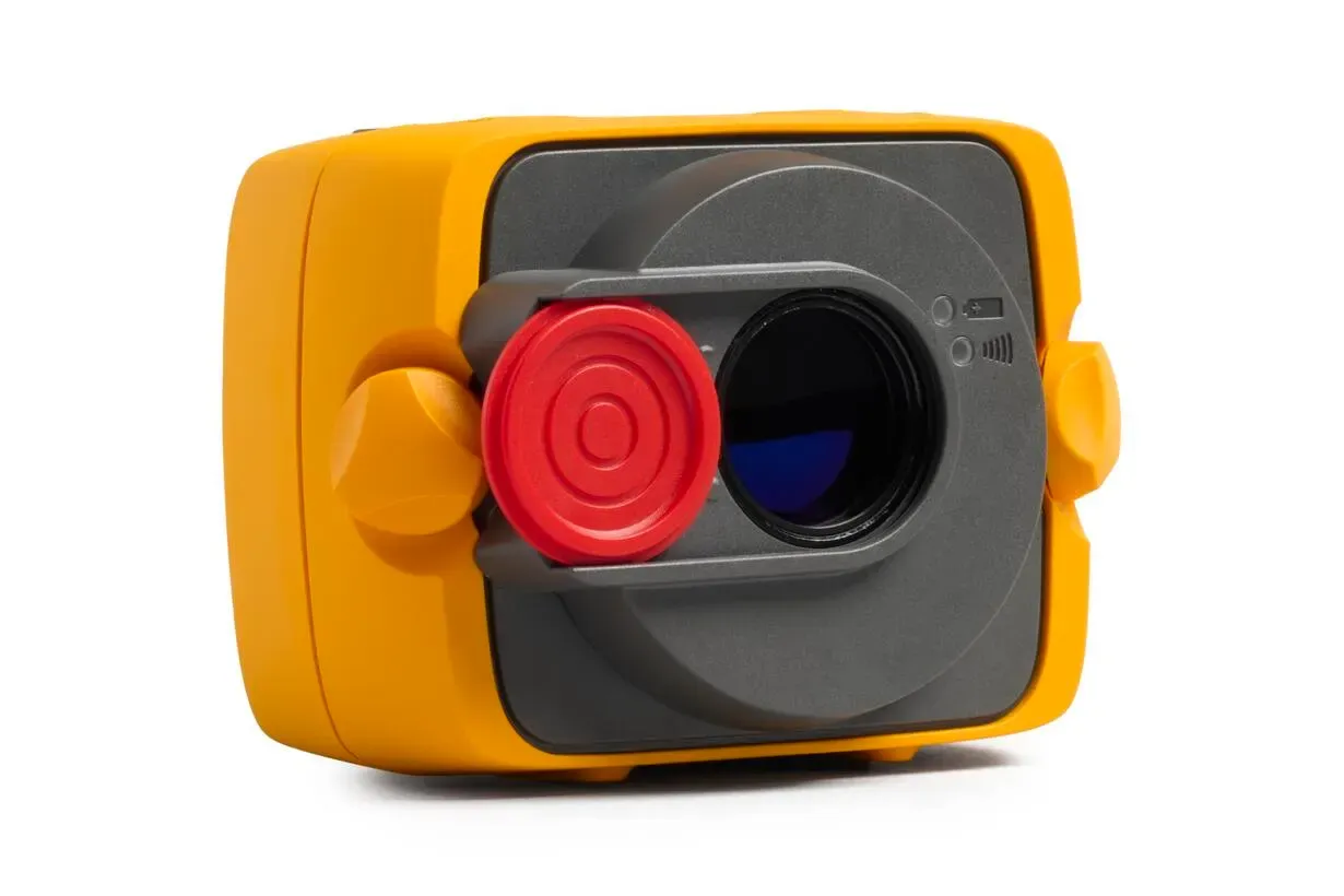 Fluke 832 sensor head mounted on industrial pump shaft for laser alignment