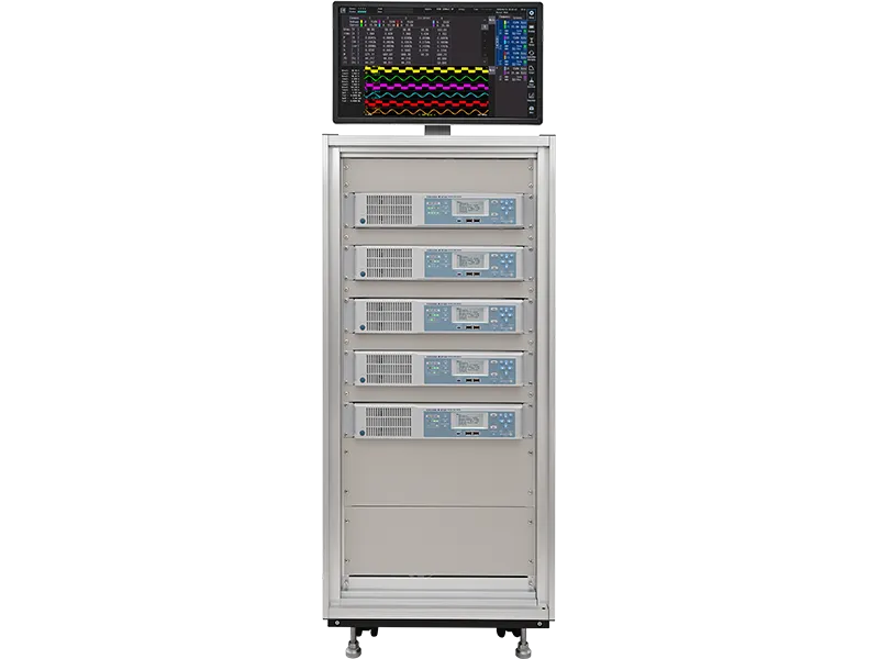 Yokogawa WT1500 mounted in 2U EIA rack alongside test system equipment